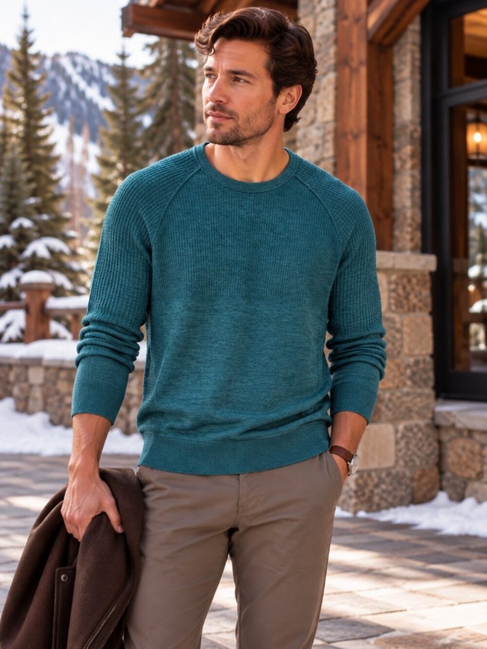 Lululemon Engineered Warmth Long Sleeve Crew Mens M Teal Wool Blend Athleisure